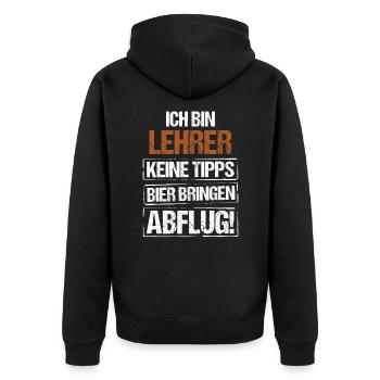 Ich bin Lehrer - Bier bringen und Abflug - Unisex Premium Bio Zip Hoodie - Schwarz - Hinten - Nico (187cm)