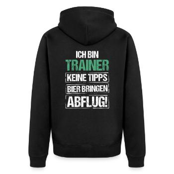 I'm a trainer - bring beer and take off - Unisex Premium Organic Zip Hoodie - black - Back - Nico (187cm)
