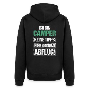 Ich bin Camper - Bier bringen und Abflug - Unisex Premium Bio Zip Hoodie - Schwarz - Hinten - Nico (187cm)