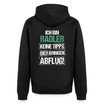 Ich bin Radler - Bier bringen und Abflug - Unisex Premium Bio Zip Hoodie - Schwarz - Hinten - Nico (187cm)