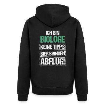 Ich bin Biologe - Bier bringen und Abflug - Unisex Premium Bio Zip Hoodie - Schwarz - Hinten - Nico (187cm)
