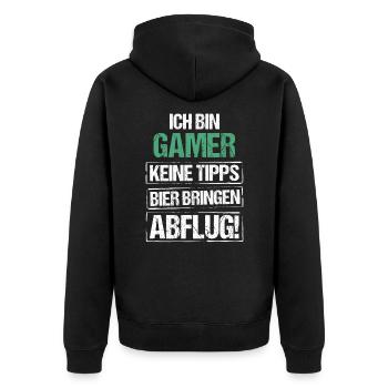 I'm a gamer - bring beer and take off - Unisex Premium Organic Zip Hoodie - black - Back - Nico (187cm)
