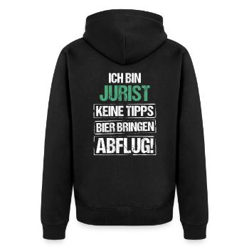 Ich bin Jurist - Bier bringen und Abflug - Unisex Premium Bio Zip Hoodie - Schwarz - Hinten - Nico (187cm)