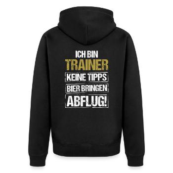 I'm a trainer - bring beer and take off - Unisex Premium Organic Zip Hoodie - black - Back - Nico (187cm)