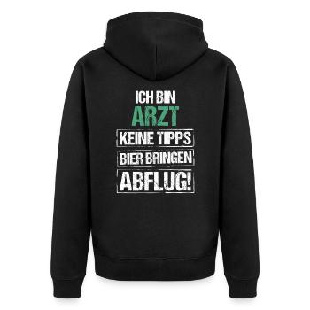 Je suis médecin - apporte de la bière et décolle - Veste à capuche bio Premium Unisexe - noir - Dos - Nico (187cm)