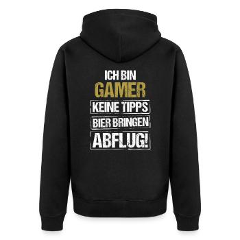 Je suis un joueur - apporte de la bière et décolle - Veste à capuche bio Premium Unisexe - noir - Dos - Nico (187cm)