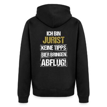 Ich bin Jurist - Bier bringen und Abflug - Unisex Premium Bio Zip Hoodie - Schwarz - Hinten - Nico (187cm)