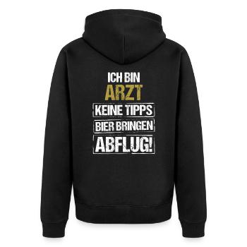 Je suis médecin - apporte de la bière et décolle - Veste à capuche bio Premium Unisexe - noir - Dos - Nico (187cm)