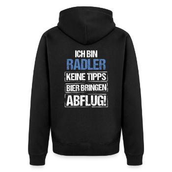 Ich bin Radler - Bier bringen und Abflug - Unisex Premium Bio Zip Hoodie - Schwarz - Hinten - Nico (187cm)