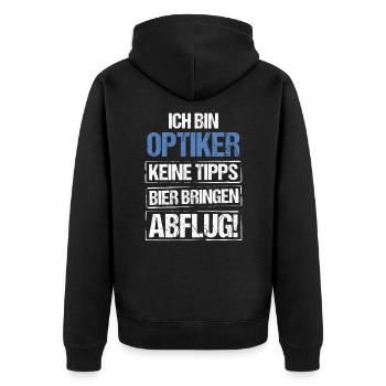 Ich bin Optiker - Bier bringen und Abflug - Unisex Premium Bio Zip Hoodie - Schwarz - Hinten - Nico (187cm)