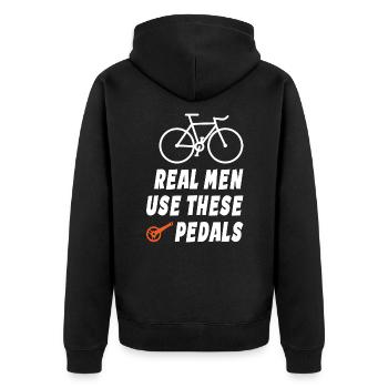 Real Men Use These Pedals - Unisex Premium Bio Zip Hoodie - Schwarz - Hinten - Nico (187cm)