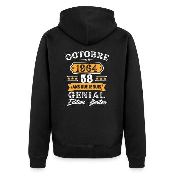 Cadeau D'anniversaire 58 Ans Octobre 1964 Rétro - Veste à capuche bio Premium Unisexe - noir - Dos - Nico (187cm)