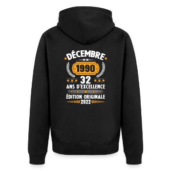 Cadeau D'anniversaire Rétro 32 Ans Décembre 1990 - Veste à capuche bio Premium Unisexe - noir - Dos - Nico (187cm)