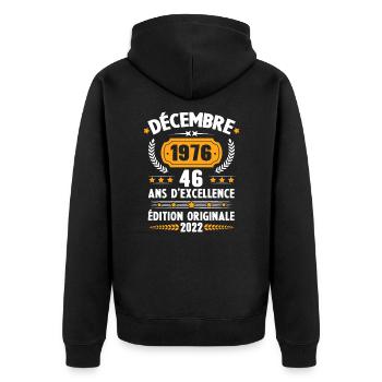 Cadeau D'anniversaire Rétro 46 Ans Décembre 1976 - Veste à capuche bio Premium Unisexe - noir - Dos - Nico (187cm)