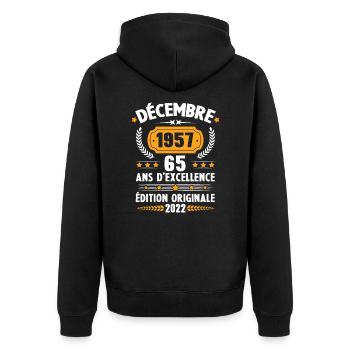 Cadeau D'anniversaire Rétro 65 Ans Décembre 1957 - Veste à capuche bio Premium Unisexe - noir - Dos - Nico (187cm)