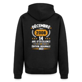 Cadeau D'anniversaire Rétro 14 Ans Décembre 2008 - Veste à capuche bio Premium Unisexe - noir - Dos - Nico (187cm)