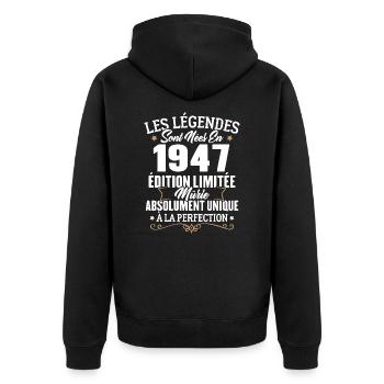 Cadeau d'anniversaire légendes sont nées en 1947 - Veste à capuche bio Premium Unisexe - noir - Dos - Nico (187cm)