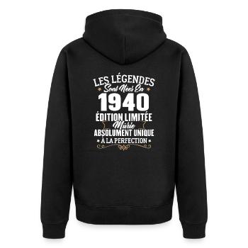 Cadeau d'anniversaire légendes sont nées en 1940 - Veste à capuche bio Premium Unisexe - noir - Dos - Nico (187cm)