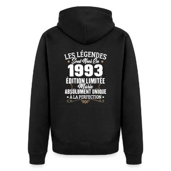 Cadeau d'anniversaire légendes sont nées en 1993 - Veste à capuche bio Premium Unisexe - noir - Dos - Nico (187cm)
