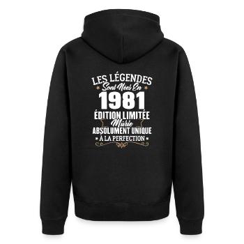 Cadeau d'anniversaire légendes sont nées en 1981 - Veste à capuche bio Premium Unisexe - noir - Dos - Nico (187cm)