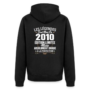 Cadeau d'anniversaire légendes sont nées en 2010 - Veste à capuche bio Premium Unisexe - noir - Dos - Nico (187cm)