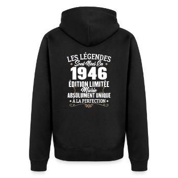 Cadeau d'anniversaire légendes sont nées en 1946 - Veste à capuche bio Premium Unisexe - noir - Dos - Nico (187cm)