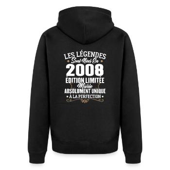 Cadeau d'anniversaire légendes sont nées en 2008 - Veste à capuche bio Premium Unisexe - noir - Dos - Nico (187cm)