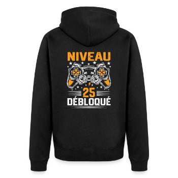 Niveau 25 débloqué / Anniversaire 25 ans gamer - Veste à capuche bio Premium Unisexe - noir - Dos - Nico (187cm)