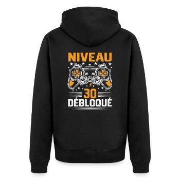Niveau 30 débloqué / Anniversaire 30 ans gamer - Veste à capuche bio Premium Unisexe - noir - Dos - Nico (187cm)