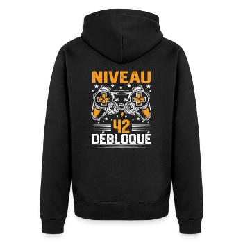 Niveau 42 débloqué / Anniversaire 42 ans gamer - Veste à capuche bio Premium Unisexe - noir - Dos - Nico (187cm)