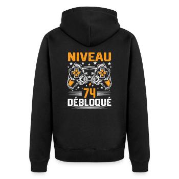 Niveau 74 débloqué / Anniversaire 74 ans gamer - Veste à capuche bio Premium Unisexe - noir - Dos - Nico (187cm)
