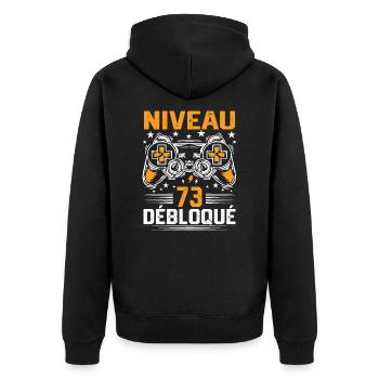Niveau 73 débloqué / Anniversaire 73 ans gamer - Veste à capuche bio Premium Unisexe - noir - Dos - Nico (187cm)
