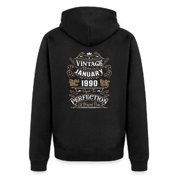 Jahrgang Januar 1990, Retro Geburtstagsgeschenk - Unisex Premium Bio Zip Hoodie - Schwarz - Hinten - Nico (187cm)