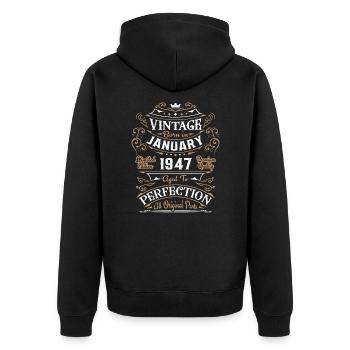 Vintage Janvier 1947, Rétro Cadeau D'anniversaire - Veste à capuche bio Premium Unisexe - noir - Dos - Nico (187cm)