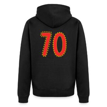 70. 70 JAHRE. 70. JAHRESTAG. 70-JÄHRIGES JUBILÄUM. - Unisex Premium Bio Zip Hoodie - Schwarz - Hinten - Nico (187cm)