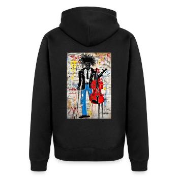 "Die Entstehung der urbanen Symphonie" - Unisex Premium Bio Zip Hoodie - Schwarz - Hinten - Nico (187cm)