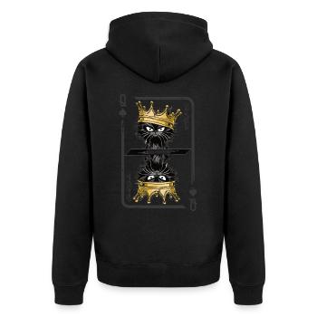 Cat Queen Card - Unisex Premium Organic Zip Hoodie - black - Back - Nico (187cm)