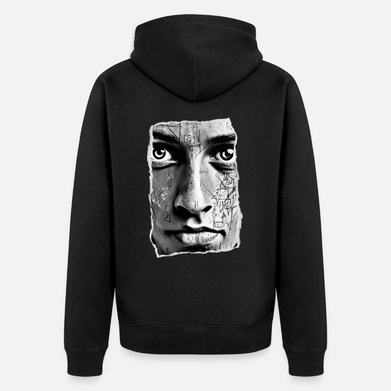 Art du visage géométrique monochrome - Veste à capuche bio Premium Unisexe - noir