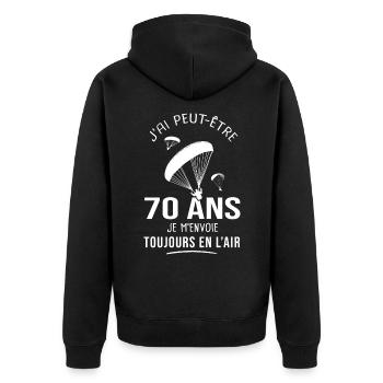 70 ans parapente humour anniversaire parapentistes - Veste à capuche bio Premium Unisexe - noir - Dos - Nico (187cm)
