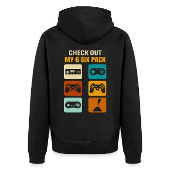 Gamer Gaming Check Out My 6 Six Pack - Unisex Premium Organic Zip Hoodie - black - Back - Nico (187cm)