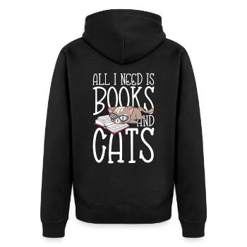 All I Need is Books and Cats - Unisex Premium Bio Zip Hoodie - Schwarz - Hinten - Nico (187cm)