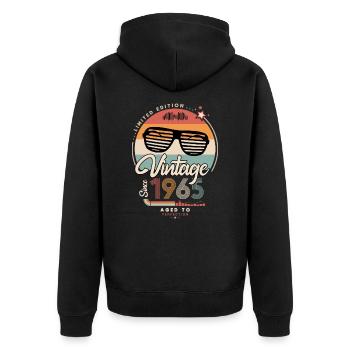 Jahrgang seit 1965 - Unisex Premium Bio Zip Hoodie - Schwarz - Hinten - Nico (187cm)