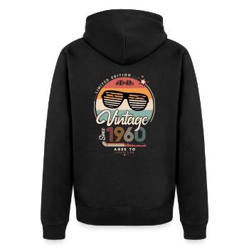 Jahrgang seit 1960 - Unisex Premium Bio Zip Hoodie - Schwarz - Hinten - Nico (187cm)