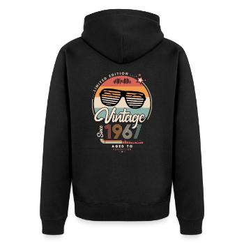 Jahrgang seit 1967 - Unisex Premium Bio Zip Hoodie - Schwarz - Hinten - Nico (187cm)