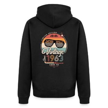 Jahrgang seit 1963 - Unisex Premium Bio Zip Hoodie - Schwarz - Hinten - Nico (187cm)