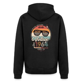 Jahrgang seit 1964 - Unisex Premium Bio Zip Hoodie - Schwarz - Hinten - Nico (187cm)