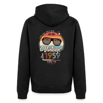 Jahrgang seit 1959 - Unisex Premium Bio Zip Hoodie - Schwarz - Hinten - Nico (187cm)