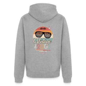 Vintage since 2003 - Unisex Premium Organic Zip Hoodie - heather grey - Back - Nico (187cm)