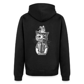 Mouse perched on the head of a cute cat. - Unisex Premium Organic Zip Hoodie - black - Back - Nico (187cm)