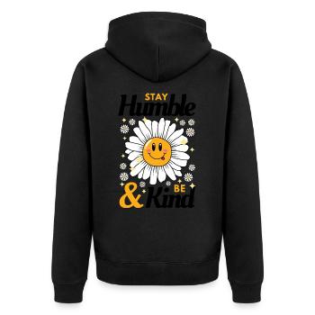 Stay Humble be Kind Daisy - Unisex Premium Organic Zip Hoodie - black - Back - Nico (187cm)